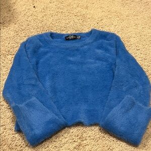Blue Fuzzy Cropped Kids Sweater